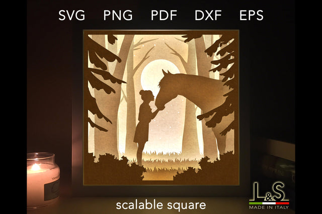 3D Horse Shadow Box Svg Files | Paper Cut Light Box Template 3D Paper Lights & Silhouettes 