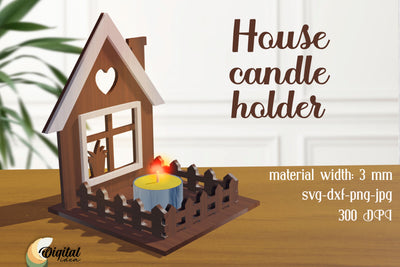 3D House Candle Holders Laser Cut. House Silhouette Candle Holder Laser Cut SVG Evgenyia Guschina 