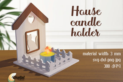 3D House Candle Holders Laser Cut. House Silhouette Candle Holder Laser Cut SVG Evgenyia Guschina 