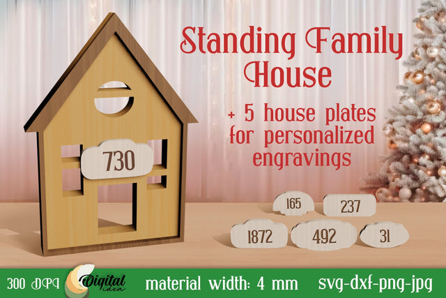 3D House Stands Laser Cut. Standing Family House Laser Cut SVG Evgenyia Guschina 