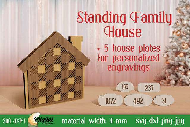 3D House Stands Laser Cut. Standing Family House Laser Cut SVG Evgenyia Guschina 