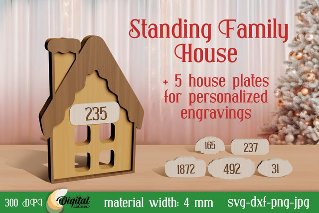 3D House Stands Laser Cut. Standing Family House Laser Cut SVG Evgenyia Guschina 