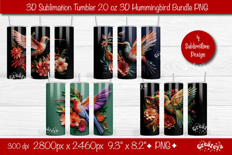 3d Hummingbird tumbler Bundle 3D Quilling 3D Flower Tumbler 20 Oz sublimation design Sublimation Createya Design 