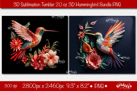3d Hummingbird tumbler Bundle 3D Quilling 3D Flower Tumbler 20 Oz sublimation design Sublimation Createya Design 