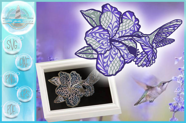 3D Hummingbird with Hibiscus Mandala Multi Layered Mandala SVG SVG Harbor Grace Designs 