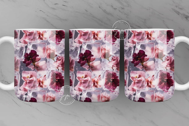 3D Ice Cube Mug, Summer Mug, Frozen Flower, 3D Floral Mug, Dahlia, 11 & 15 Oz Mug Sublimation Wrap, Flowers in Ice cube, Digital File Sublimation Syre Digital Creations 