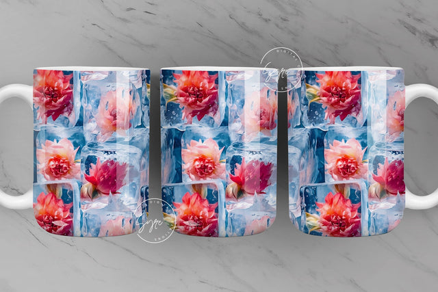 3D Ice Cube Mug, Summer Mug, Frozen Flower, 3D Floral Mug, Dahlia, 11 & 15 Oz Mug Sublimation Wrap, Flowers in Ice cube, Digital File Sublimation Syre Digital Creations 