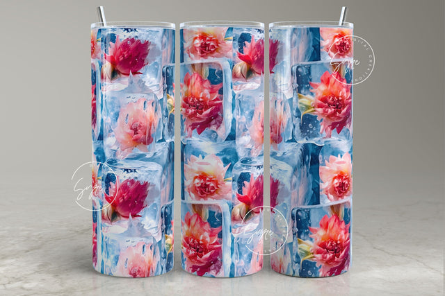 3D Ice Cube Tumbler, Summer Tumbler, Frozen Flower, 3D Floral Tumbler, Dahlia, 20oz Skinny Tumbler Sublimation, Flowers in Ice cube, Digital Sublimation Syre Digital Creations 