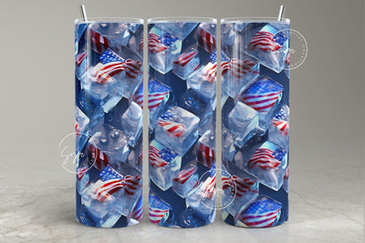 3D Ice Cube Tumbler, Summer Tumbler, USA Flag Tumbler, American flag USA, 20 oz Skinny Tumbler Sublimation, Patriotic Tumbler Wrap, Digital Sublimation Syre Digital Creations 