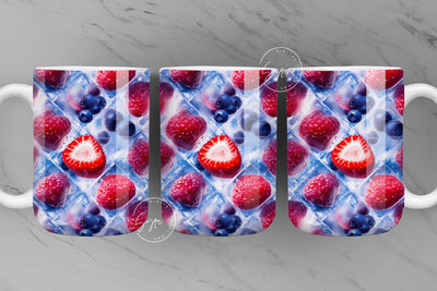 3D Ice Cubes Mug, Summer, Frozen Fruits, Strawberry, Raspberry, Blueberry, 11 & 15 Oz Mug Sublimation Wrap, Fruits in Ice cube, Digital File Sublimation Syre Digital Creations 