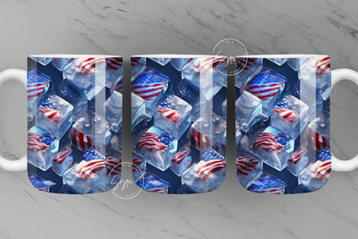 3D Ice Cubes Mug, Summer, USA Flag Mug, American flag USA, Patriotic Mug Wrap, Digital, 11 & 15 Oz Mug Sublimation Wrap, Digital File Sublimation Syre Digital Creations 