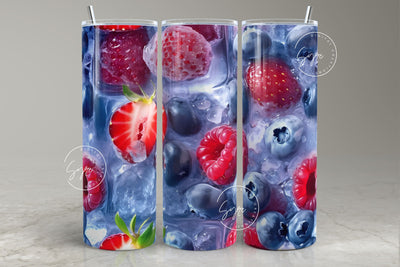 3D Ice Cubes Tumbler, Summer, Frozen Fruits, Strawberry, Raspberry, Blueberry, 20 oz Skinny Tumbler Sublimation, Fruits in Ice cube, Digital Sublimation Syre Digital Creations 