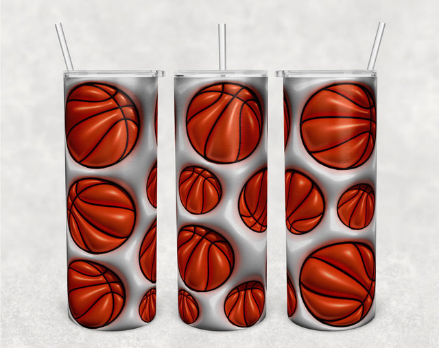3D Inflated Basketball Balls Tumbler Wrap, 20oz Skinny Tumbler Sublimation Design, Puffy Basketball Tumbler PNG Sublimation HappyDesignStudio 