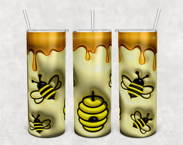3D Inflated Bees Tumbler Wrap, 20oz Skinny Tumbler Sublimation Design, Inflated Beehive Tumbler PNG Sublimation HappyDesignStudio 