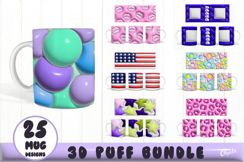 3D Inflated Bundle. 3D Puff Mug Bundle. Mug Bundles PNG Sublimation Olga Terlyanskaya 