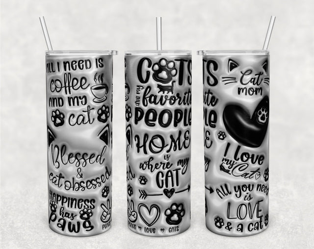 3D Inflated Cat Quotes Tumbler Wrap, 20oz Skinny Tumbler Sublimation Design, Puffy Cat Sayings Tumbler PNG Sublimation HappyDesignStudio 