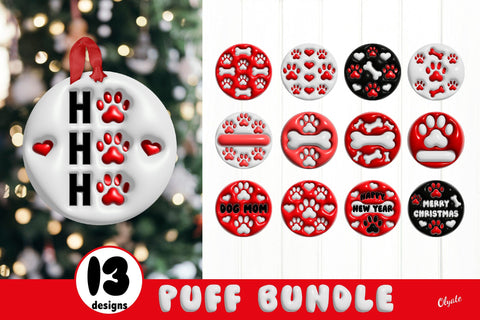 3D Inflated Design. Dog Christmas Ornament Bundle Sublimation Olga Terlyanskaya 