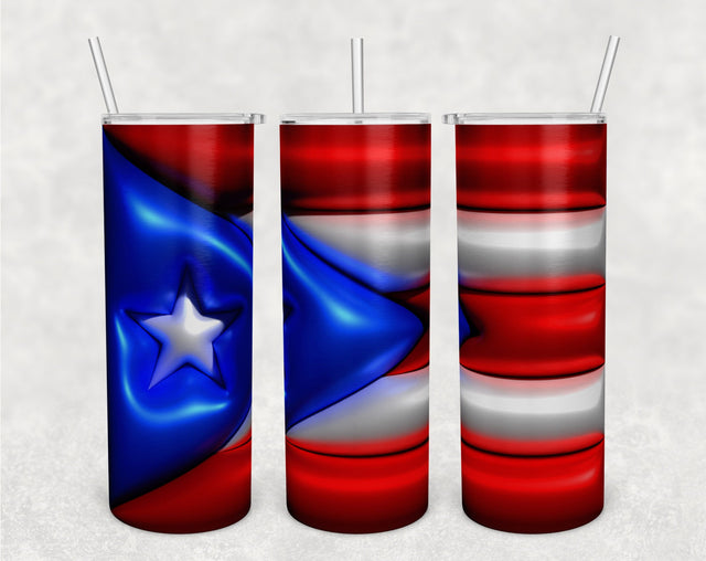3D Inflated Flag Of Puerto Rico Tumbler Wrap, 20oz Skinny Tumbler Sublimation Design, Puffy Puerto Rico Flag Tumbler PNG, Puerto Rico Tumbler Wrap Sublimation HappyDesignStudio 