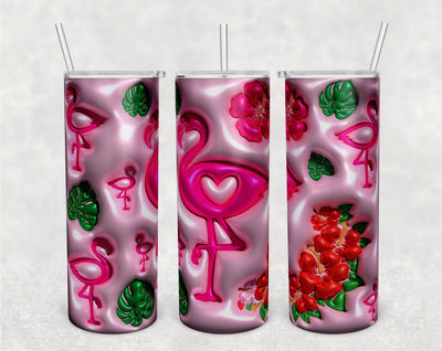3D Inflated Flamingo Tumbler Wrap, 20oz Skinny Tumbler Sublimation Design, Puffy Tropical Tumbler PNG Sublimation HappyDesignStudio 