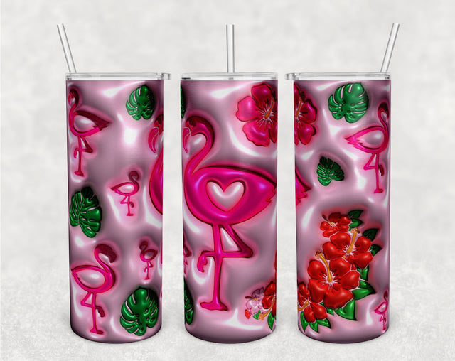 3D Inflated Flamingo Tumbler Wrap, 20oz Skinny Tumbler Sublimation Design, Puffy Tropical Tumbler PNG Sublimation HappyDesignStudio 