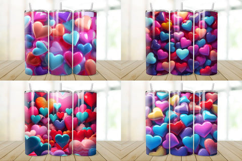 3D Inflated Hearts Love Tumbler Bundle Sublimation Regulrcrative 