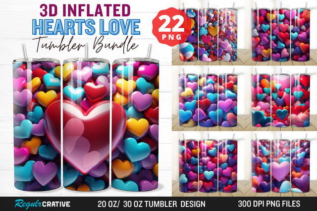 3D Inflated Hearts Love Tumbler Bundle Sublimation Regulrcrative 