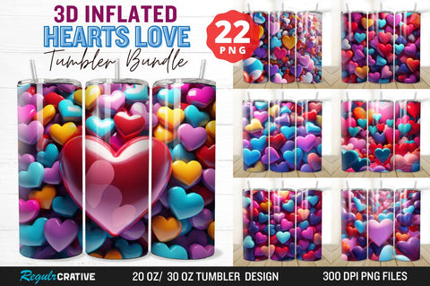 3D Inflated Hearts Love Tumbler Bundle Sublimation Regulrcrative 