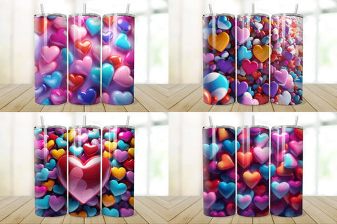 3D Inflated Hearts Love Tumbler Bundle Sublimation Regulrcrative 