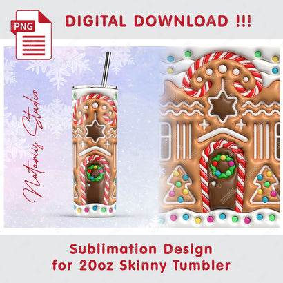 3D Inflated Puff Christmas Cookie House - 20oz TUMBLER Sublimation Natariis Studio 