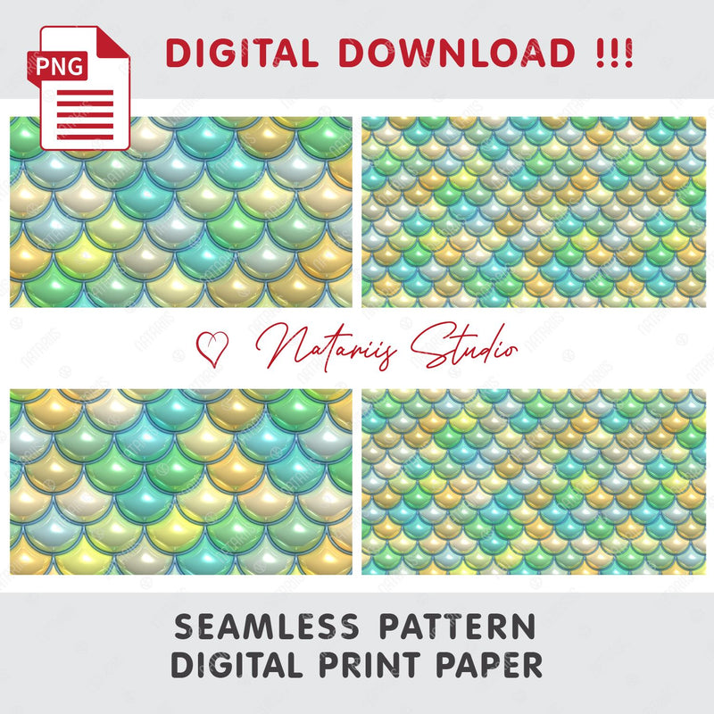 3D Inflated Puff Mermaid Scales - Seamless Tileable Pattern. - So Fontsy