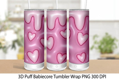 3D Inflated Puff Sublimation Tumbler Wrap. Barbiecore Png. Sublimation Samaha Design 