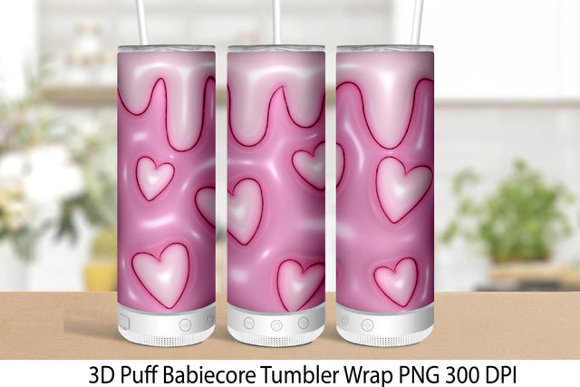 3D Inflated Puff Sublimation Tumbler Wrap. Barbiecore Png. Sublimation Samaha Design 