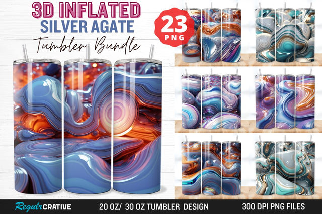 3D Inflated Silver Agate Tumbler Bundle Sublimation Regulrcrative 