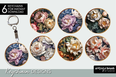 3D Keychain Sublimation Bundle, 3D Flowers PNG Designs Sublimation OrangeBrushStudio 