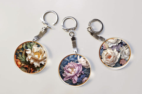 3D Keychain Sublimation Bundle, 3D Flowers PNG Designs Sublimation OrangeBrushStudio 