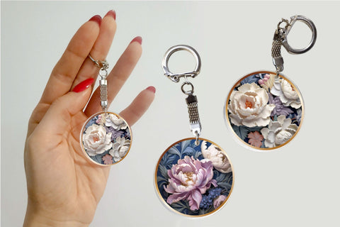 3D Keychain Sublimation Bundle, 3D Flowers PNG Designs Sublimation OrangeBrushStudio 