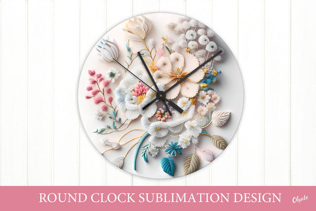 3D Knitting Flowers Sublimation. Face Clock Design PNG Sublimation Olga Terlyanskaya 