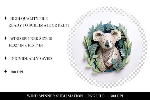 3D Koala Bear Wind Spinner Sublimation Design Sublimation BijouBay 