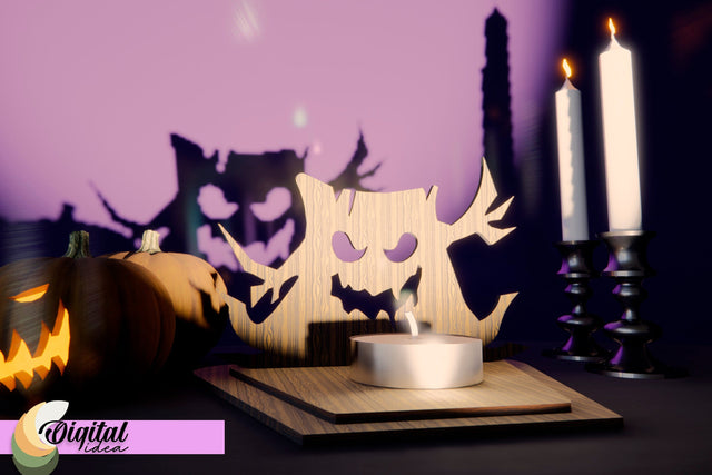3D Laser Cut Candle Holder Halloween. 3D Halloween Laser Cut. SVG Evgenyia Guschina 