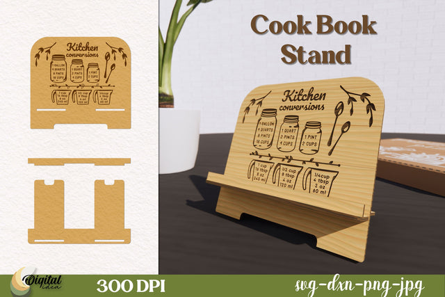 3D Laser cut. Cook Book Stand Laser Cut. Kitchen Decor SVG. SVG Evgenyia Guschina 