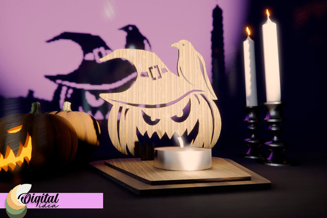 3D Laser Cut Halloween Candle Holder. 3D Halloween Pumpkin Laser Cut. SVG Evgenyia Guschina 