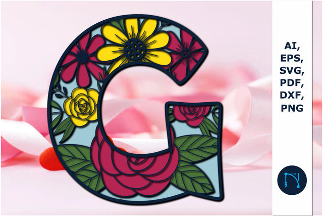 3d layer floral alphabet G laser cut svg SVG MD JOYNAL ABDIN 