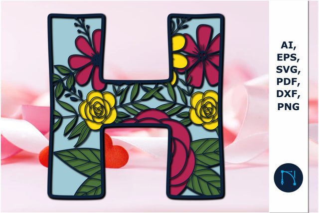 3d layer floral alphabet H laser cut svg SVG MD JOYNAL ABDIN 