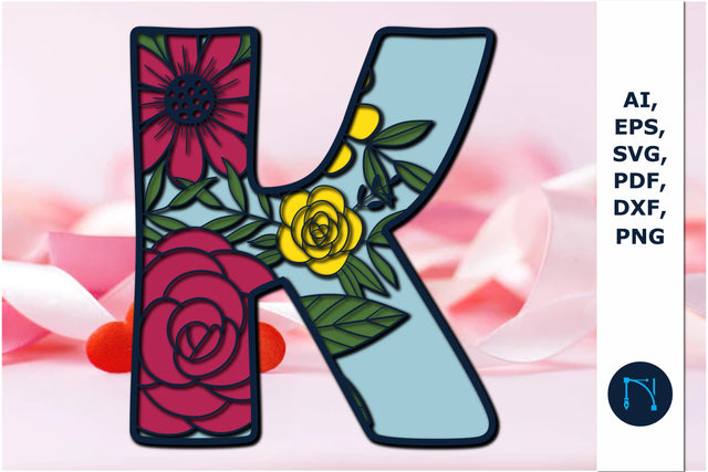 3d layer floral alphabet K laser cut svg SVG MD JOYNAL ABDIN 