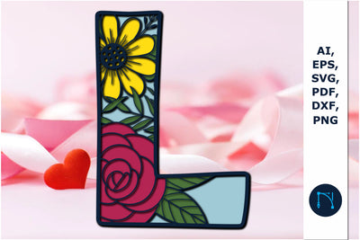 3d layer floral alphabet l laser cut svg SVG MD JOYNAL ABDIN 