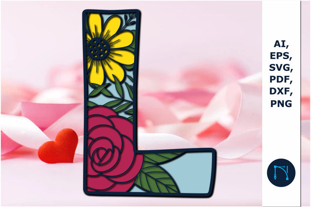 3d layer floral alphabet l laser cut svg SVG MD JOYNAL ABDIN 