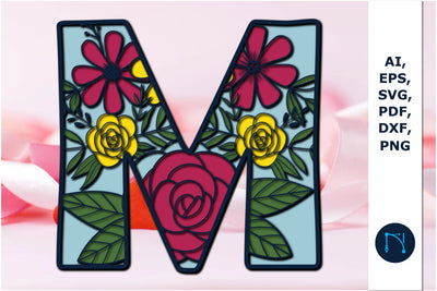3d layer floral alphabet M laser cut svg SVG MD JOYNAL ABDIN 