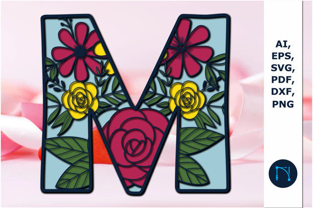 3d layer floral alphabet M laser cut svg SVG MD JOYNAL ABDIN 