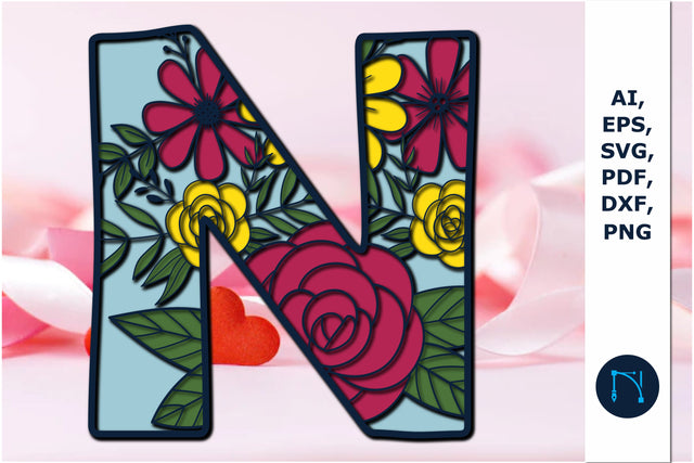 3d layer floral alphabet N laser cut svg SVG MD JOYNAL ABDIN 