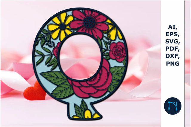 3d layer floral alphabet Q laser cut svg SVG MD JOYNAL ABDIN 